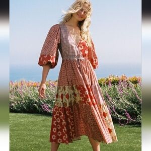 Christy Dawn Gina Cotton Floral Patchwork Maxi Dress - Patch Reds